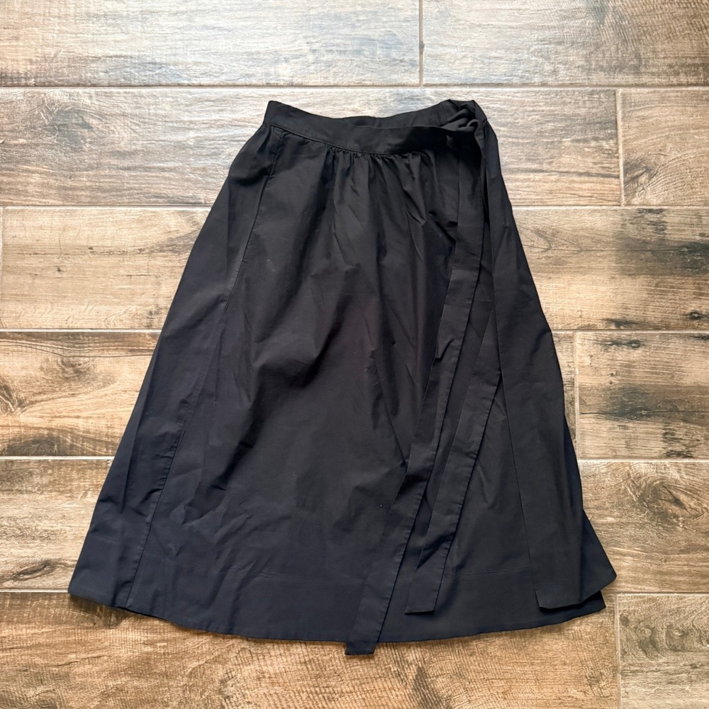 Anthropologie Maeve Womens Tie Waist Wrap Midi Skirt, Black,4